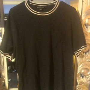 Black dressy pullover with white sleeve and neck trim